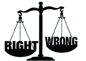 scales of justice weighing Right and Wrong